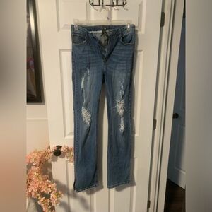Fashion Nova High Rise Ripped Blue Jeans